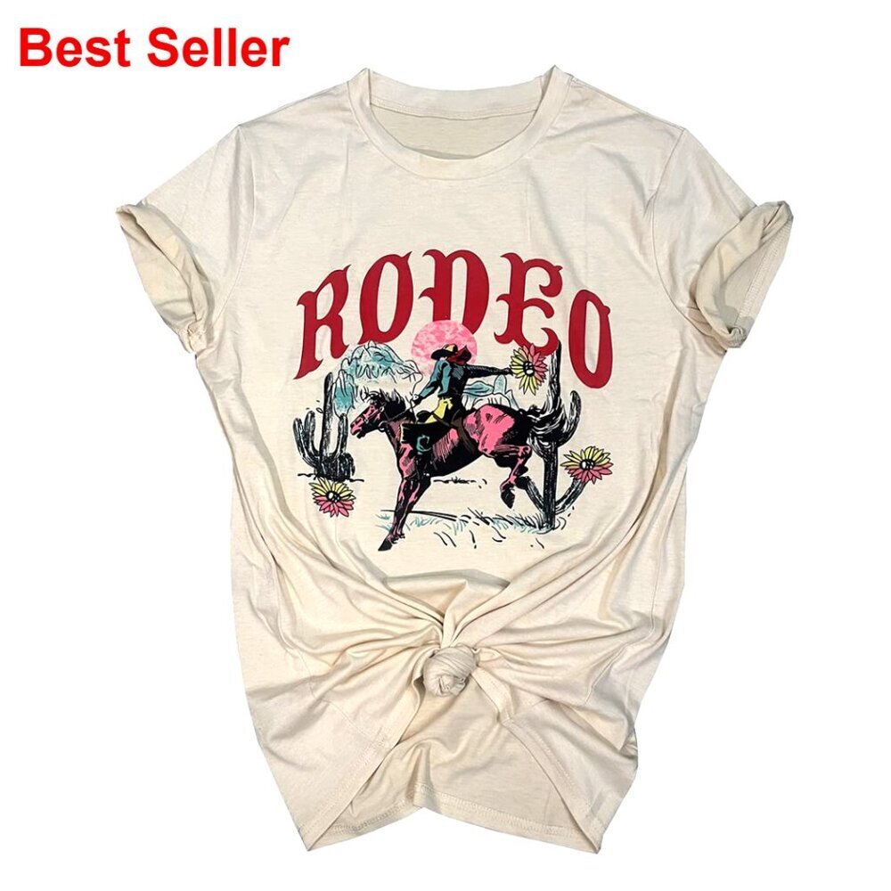 Vintage Western Cowgirl T-Shirt Cotton Blend Casual Graphic Tee